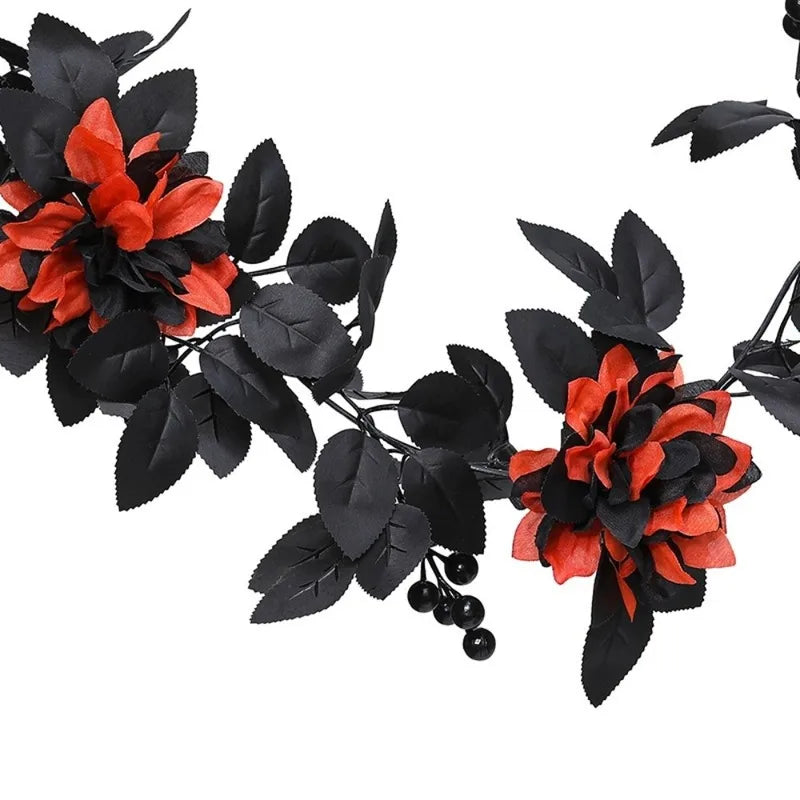 Black Halloween Rose Leaf Vines 175cm Artificial Flowers Garland for Decor