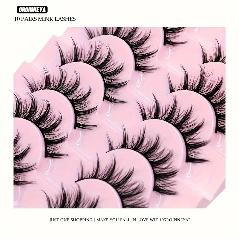 10 Pairs False Eyelashes C Curl Multi-Length Set Natural to Bold Makeup Lashes