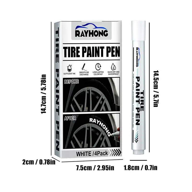 Waterproof White Tire Paint Marker Pen Set for Car Wheel Touch Up - Oily & Fade-Resistant