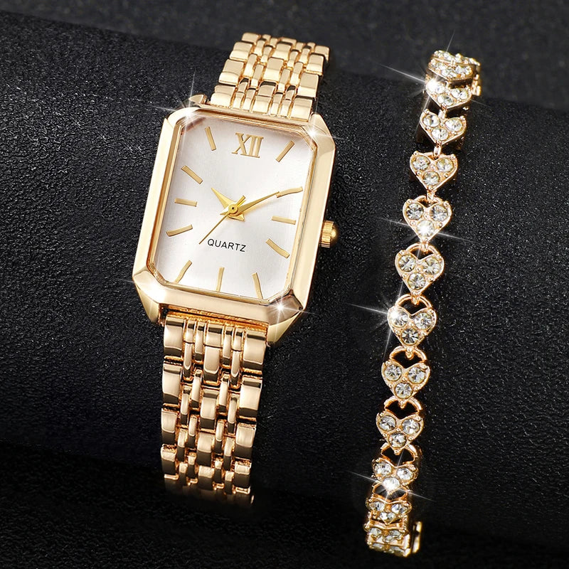 2-Pack Women's Quartz Wristwatches with Rhinestone Bracelets - Multiple Colors
