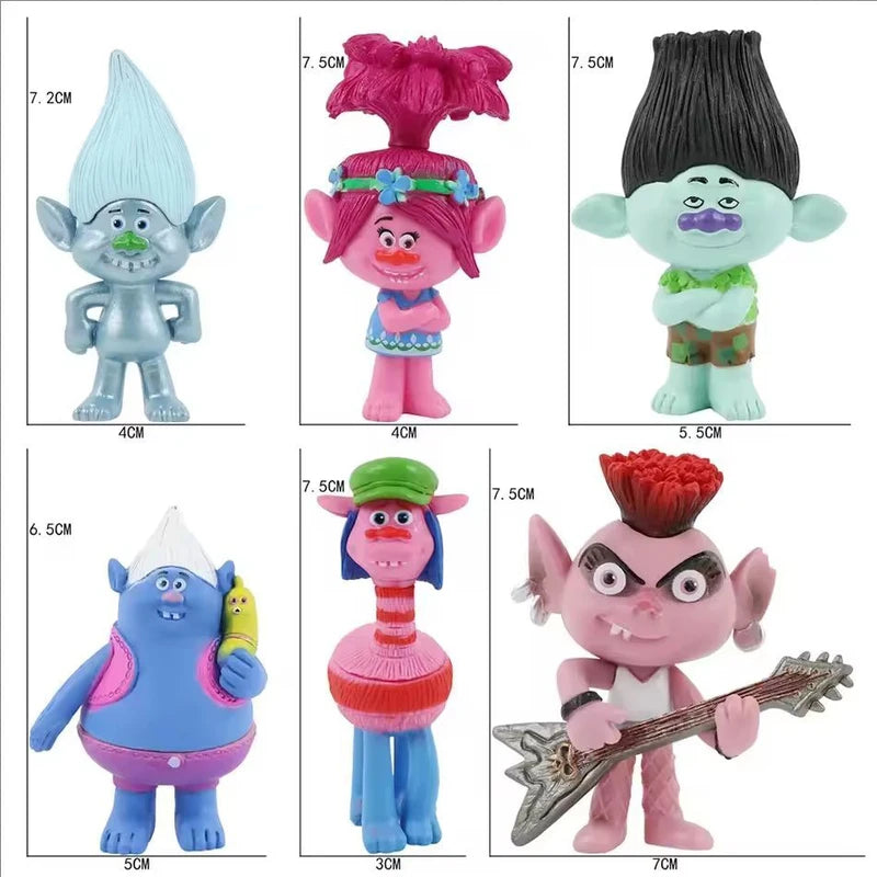12PCS Trolls Branch Critter Skitter Action Figures Kawaii Anime Toy Set for Kids