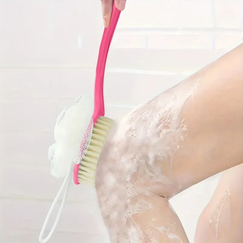 2-in-1 Soft Back Bath Brush Exfoliating Body Shower Sponge Gentle Scrubbing Tool
