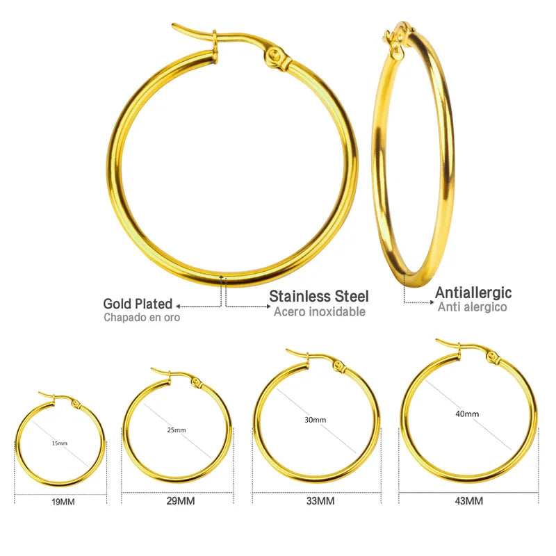 Stainless Steel Hoop Earrings for Women Men Large Small Circle Jewelry - Gold Color