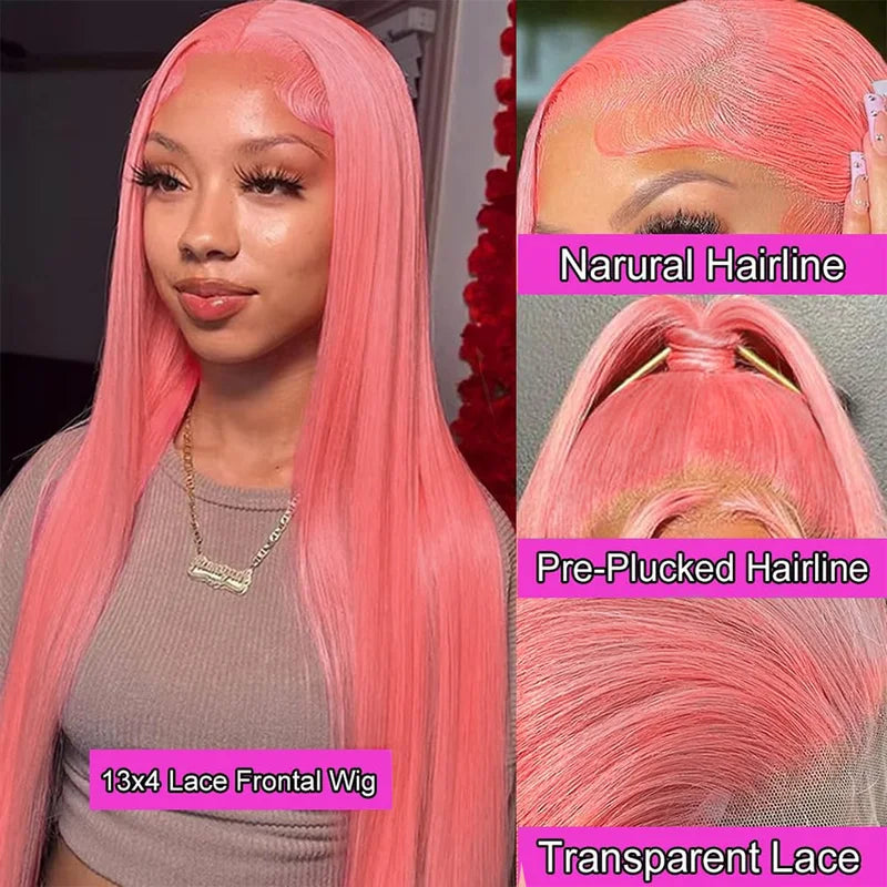 Pink Human Hair Wig 30-32 Inch Lace Front & HD Frontal, Natural Style