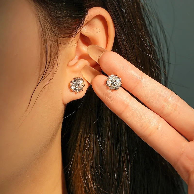 Moissanite Stud Earrings 0.1-2CT Round Cut Jewelry for Men Women