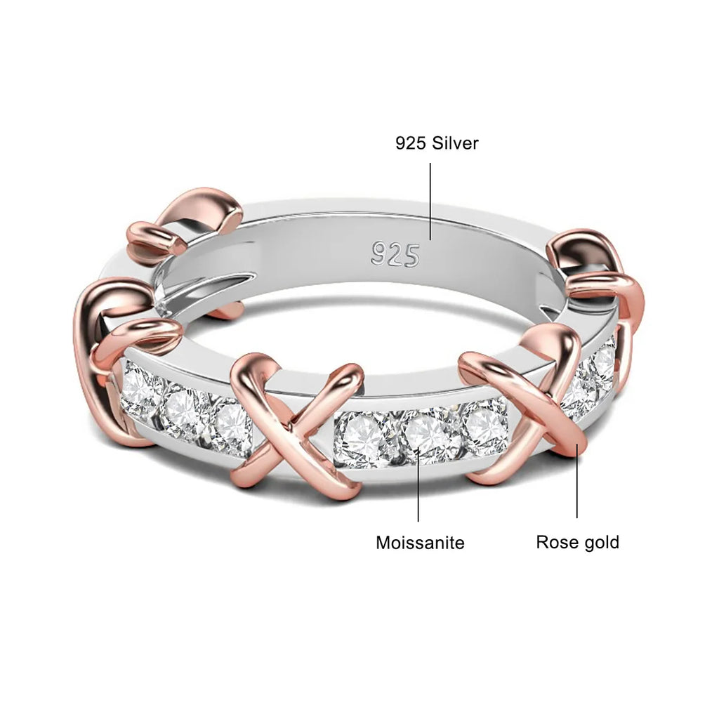 Sterling Silver Moissanite Engagement Ring for Women Cross Eternity Band 925 Jewelry