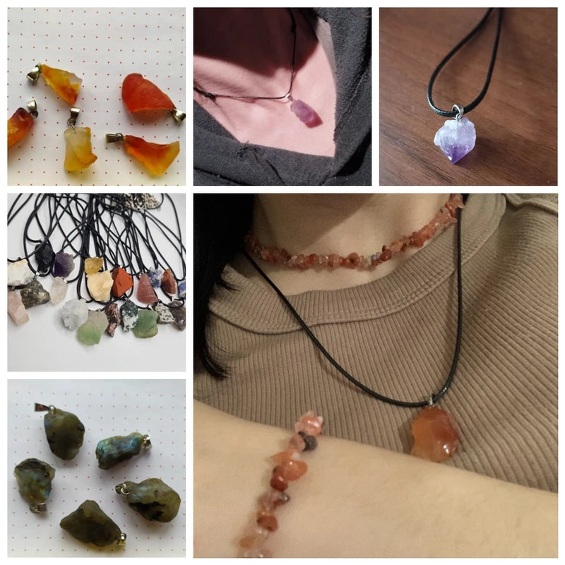 Natural Stone Quartz Crystal Energy Charms for Jewelry Making, Irregular Pendant Set