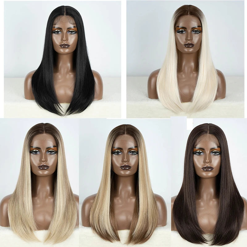 Synthetic Lace Front Wigs for Women 22 Inch Straight Bob Ombre Hair