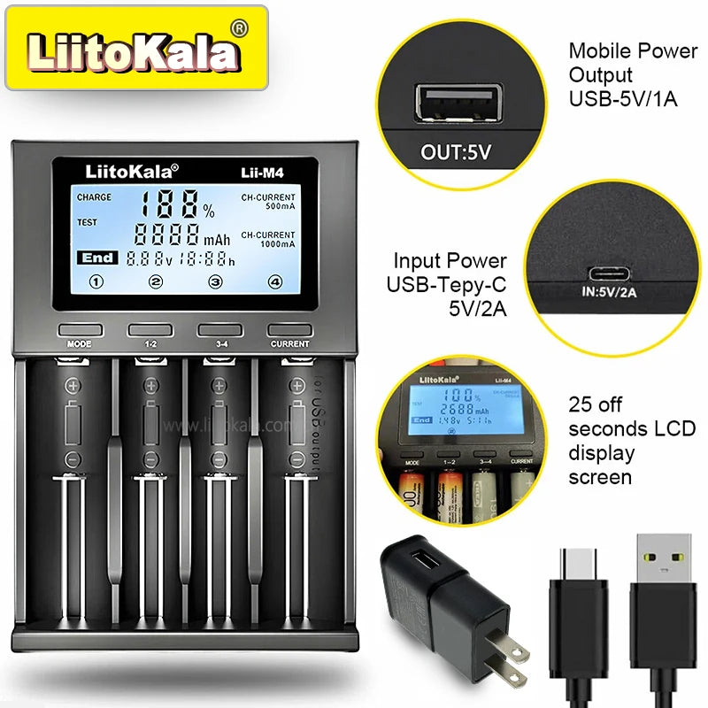 Smart Battery Charger for 18650 26650 AA AAA Ni-MH Li-ion Batteries LCD Display