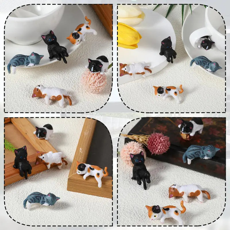 Mini Cartoon Cat Car Decorations Set - Creative Resin Edge Decor for Car Screens
