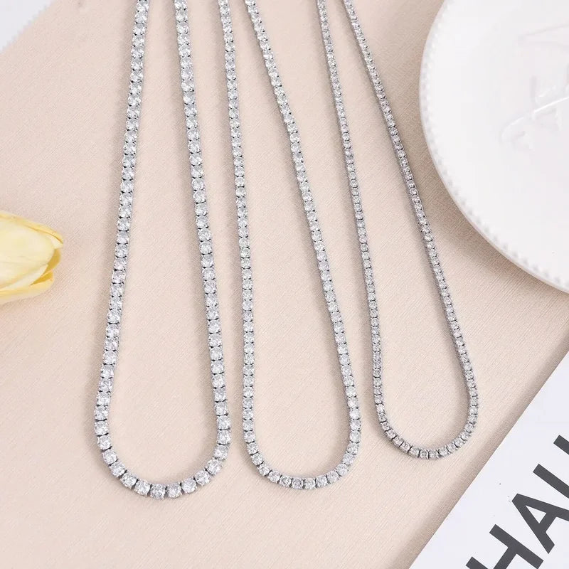 Sterling Silver Necklace with Zircon Chain for Women Engagement Wedding 4mm 45cm