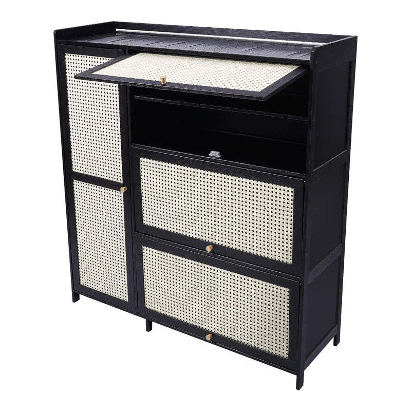 Bamboo Shoe Cabinet with Mesh Ventilation and Space Saving Doors - Entryway Organizer