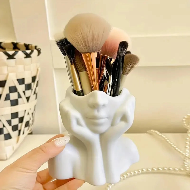 Face Shape Makeup Brush Holder - Female Face Design Storage Box, Portable & Lightweight