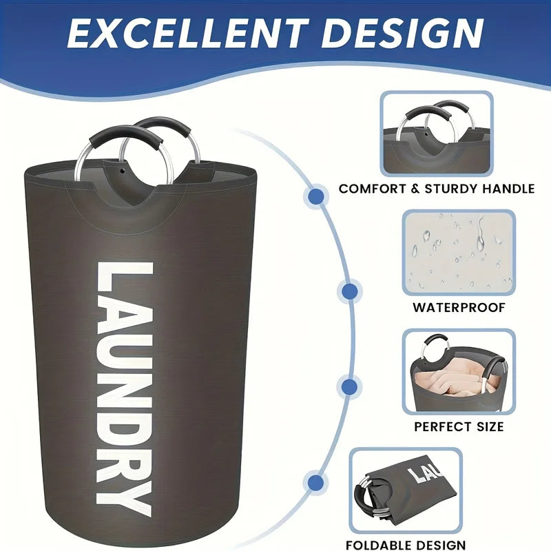 Large Foldable Laundry Basket with Water-Resistant Oxford Fabric & Padded Handles