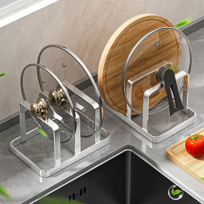 Stainless Steel Pot Lid and Cutting Board Organizer Rack - Space Saving Kitchen Storage