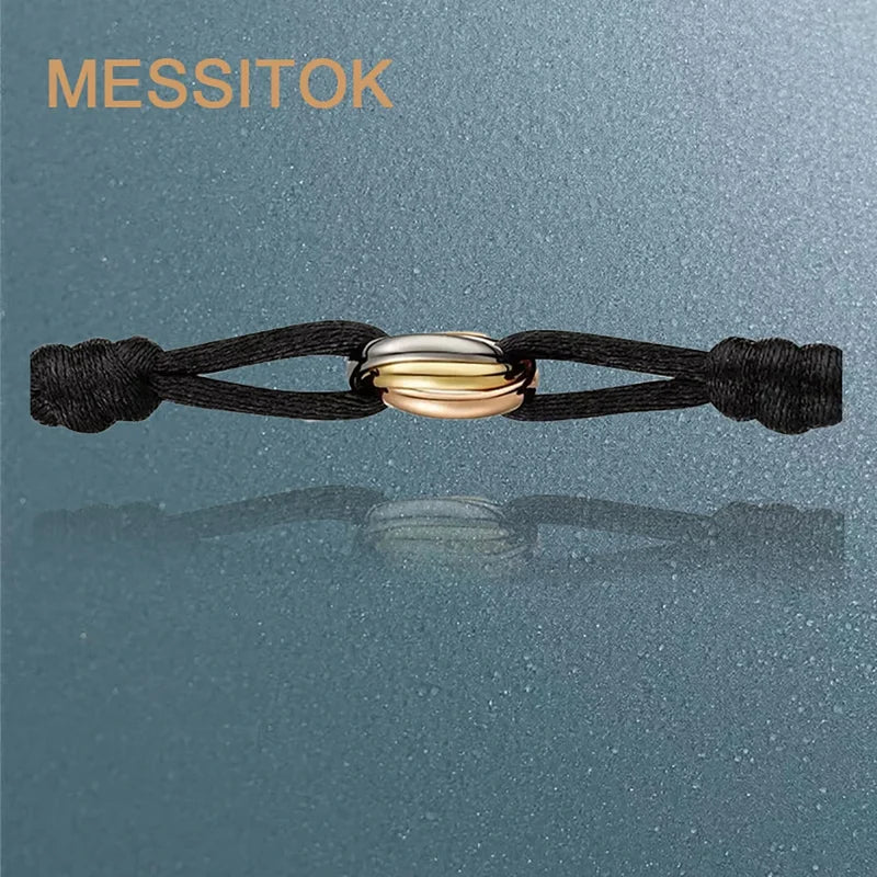 Luxury Silver Three-Ring Tri-Color Cross Couple Bracelet - Gift Ready