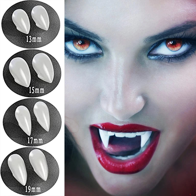 Halloween Vampire Dentures Cosplay Fangs with Adhesive & Multiple Sizes