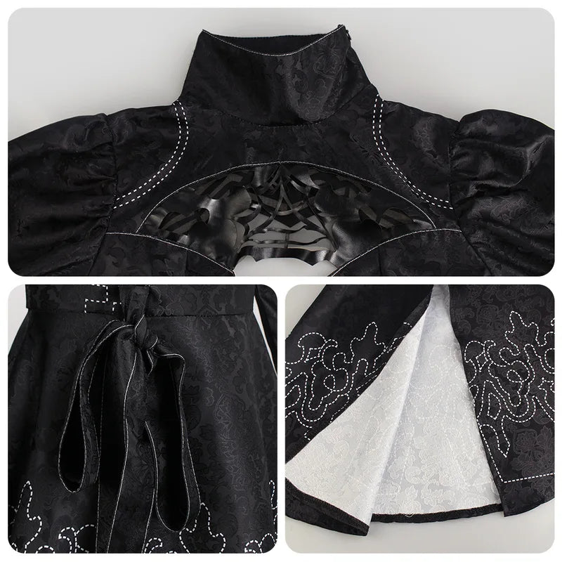 Yorha 2B Cosplay Costume Full Set - Black Leotard Dress with Wig Gloves Eyemask Socks