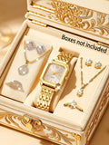 Ladies Quartz Watch Jewelry Set with Stainless Steel Band and Roman Numeral Display