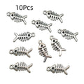10Pcs Silver Fish Bone Pendant Charms for Jewelry Making DIY Accessories
