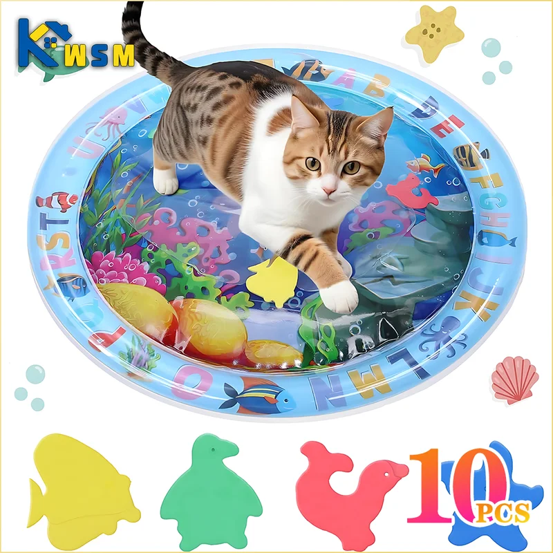 Inflatable Water Sensory Play Mat for Cats and Dogs - Fish Ocean Theme, Thickened PVC