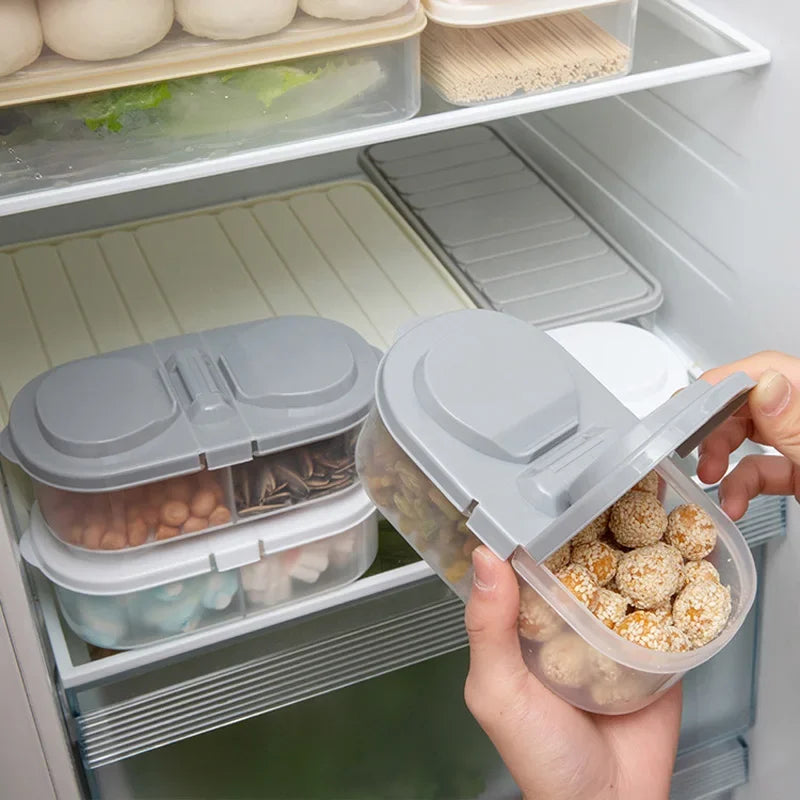 Double Compartment Food Storage Container with Sealed Lid - Plastic Snack Box for Lunch and Snacks