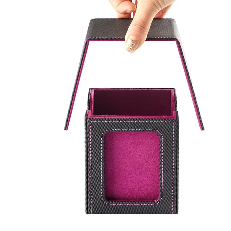 Game Card Storage Box Holds 100+ Cards PU Leather Organizer with Transparent Display