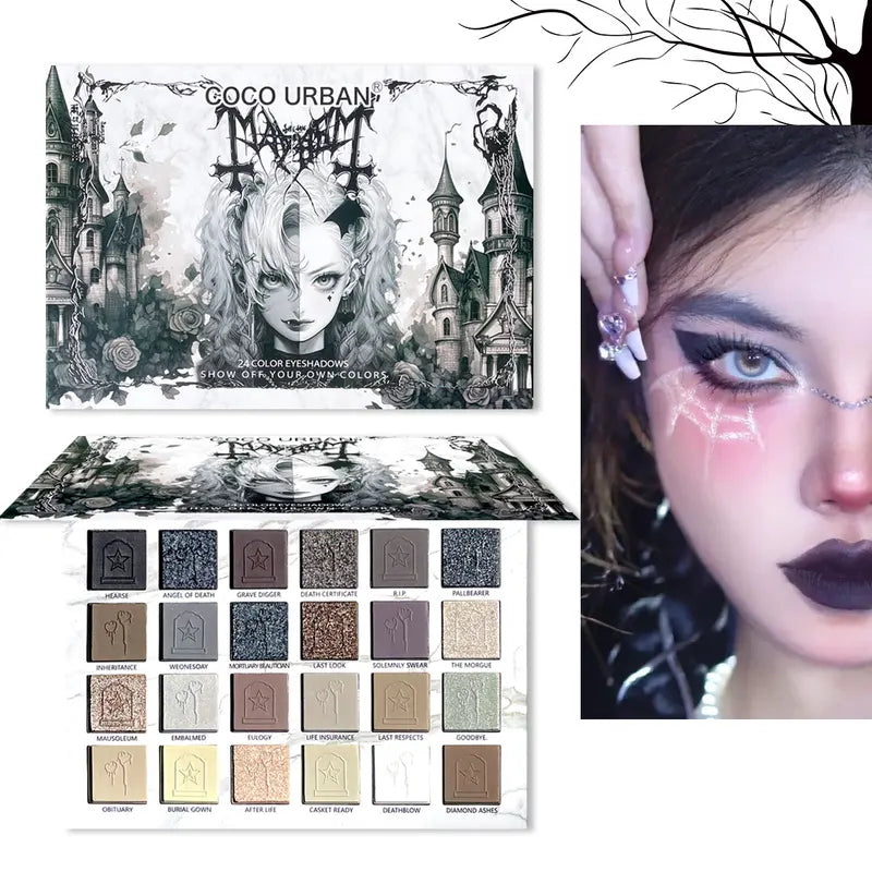 Gothic Eyeshadow Palette with 12 Waterproof Colored Eyeliner Pencils - Dark Cool Tones Makeup Kit