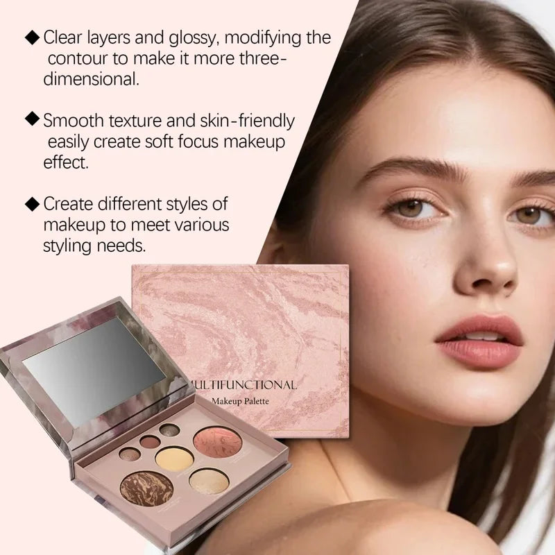 Multifunction Makeup Palette with 7 Colors - Eyeshadow, Blush, Contour & Highlight