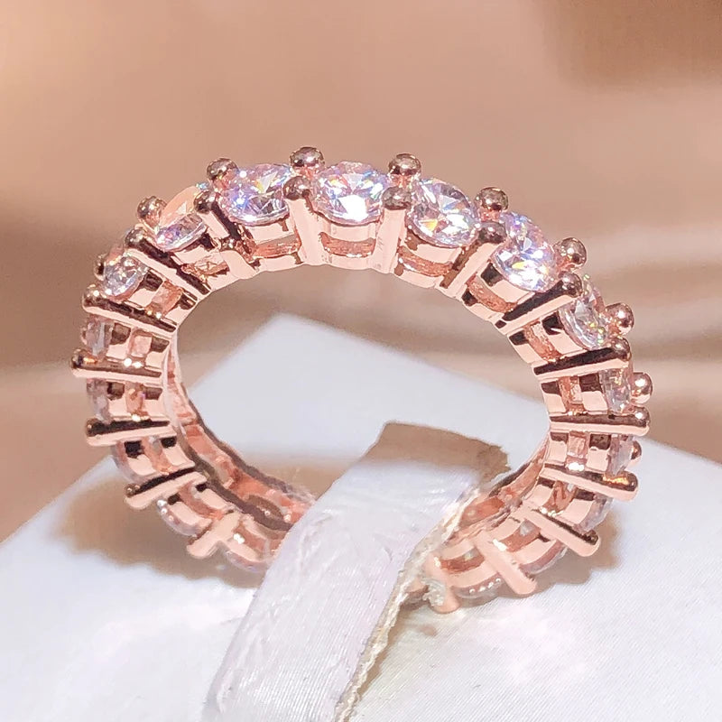 925 Sterling Silver Zirconia Diamond Ring Women Slim Rose Gold Wedding Party Gift