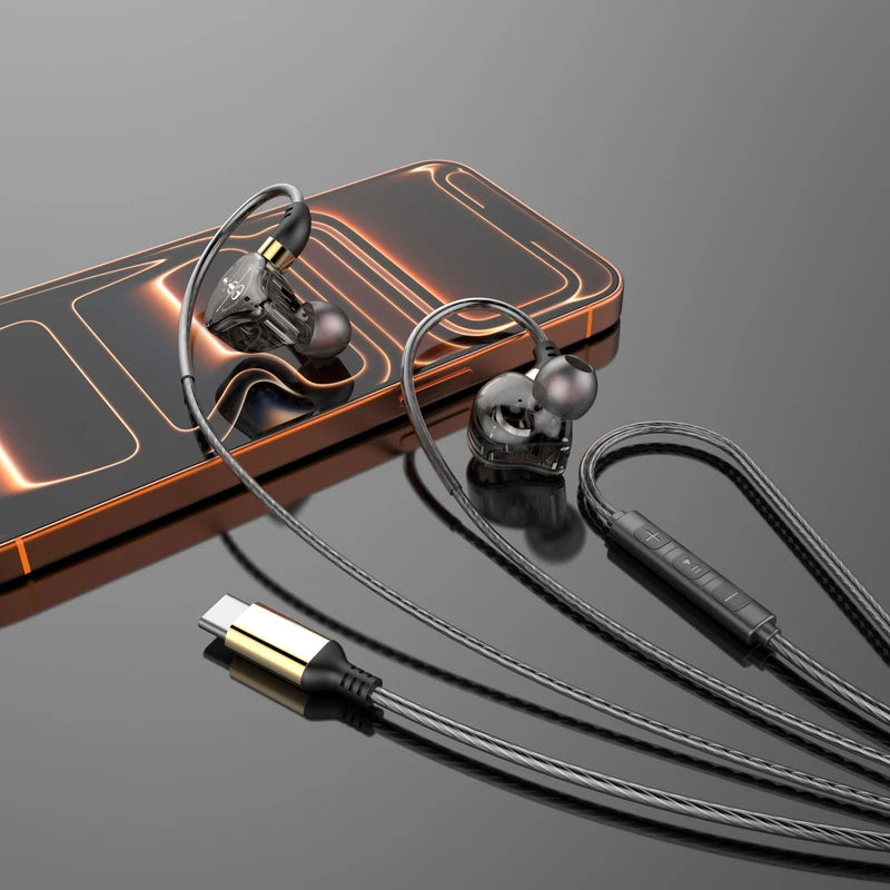 Wired USB-C & 3.5mm Sport Earphones with Mic for Samsung & Xiaomi