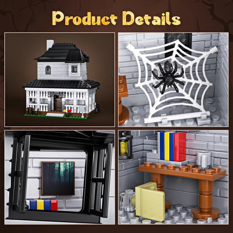 Halloween Haunted House Building Kit with LED Lights - Kids Educational Toy, 750 Pieces