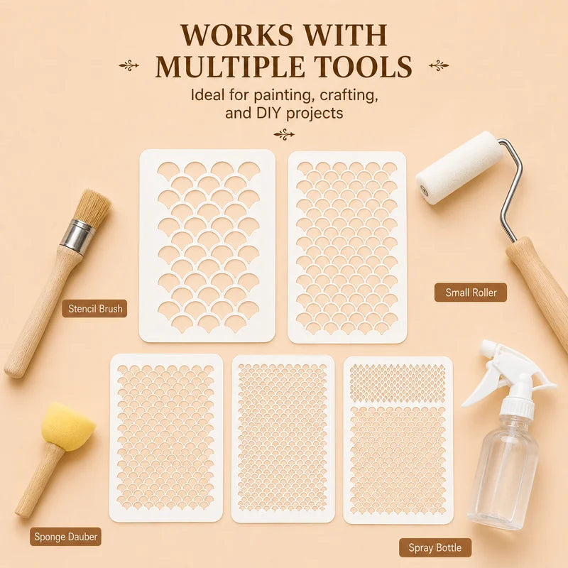 Fish Scale Stencil Set for Painting - Reusable Mermaid Ocean Pattern Templates