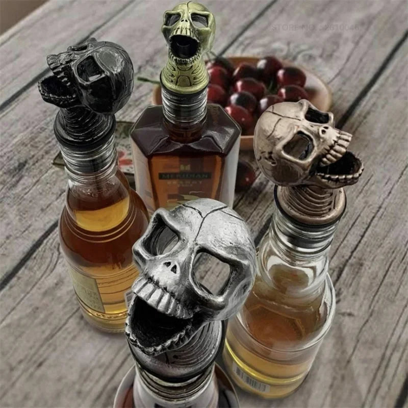 Halloween Skull Head Wine Pourer with Silicone Stopper - Party Bar Accessory