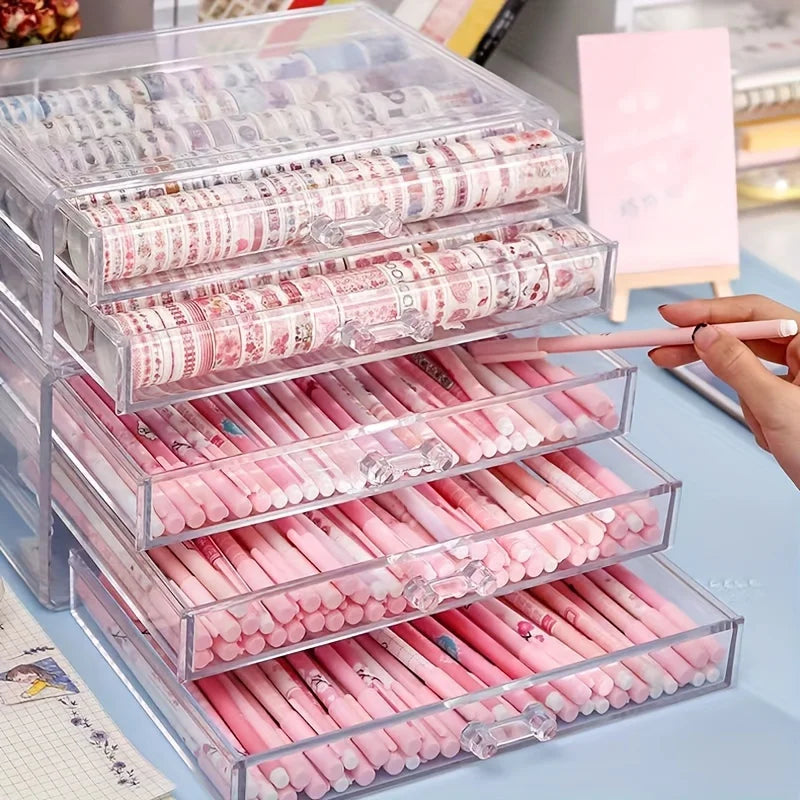 Acrylic Drawer Organizer for Office Desk Storage - Clear, Multi-Layer Caddy