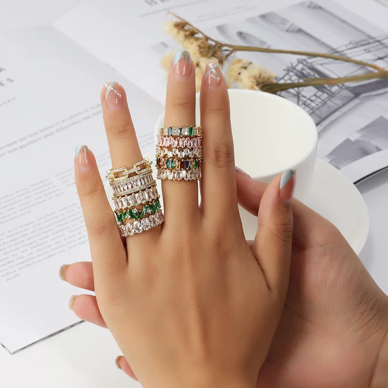 Multicolor Cubic Zirconia Women's Engagement Ring - Luxury Wedding Jewelry