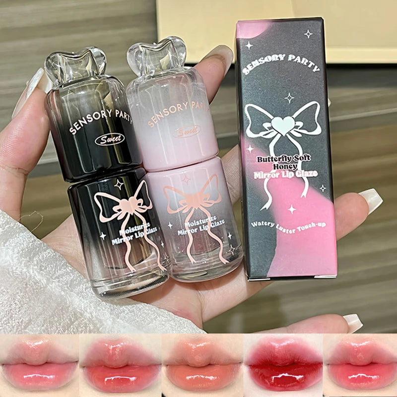 Long-Lasting Hydrating Lip Gloss with Bowknot Design - Non-Staining Water-Based Lipstick