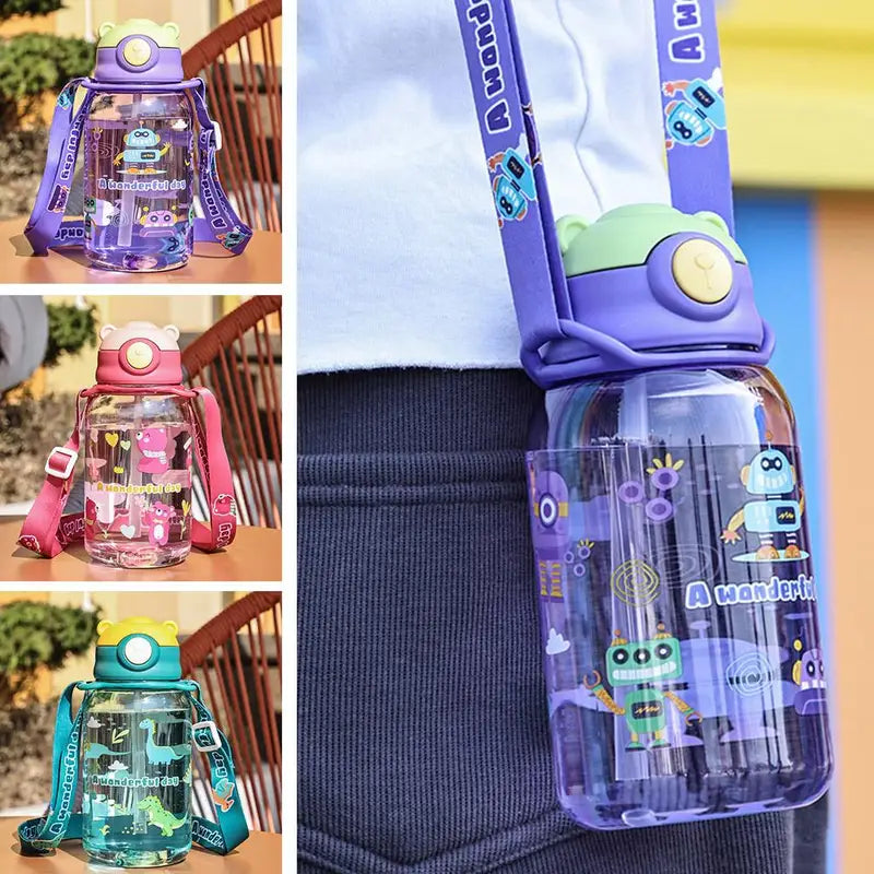 Kids Water Bottle with Straw Leakproof 650ml Outdoor Portable Children's Drink Cup