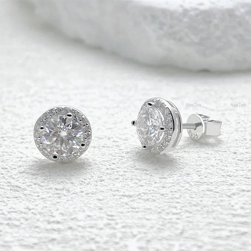 Moissanite Stud Earrings for Women Sterling Silver 0.5-2CT Wedding Jewelry