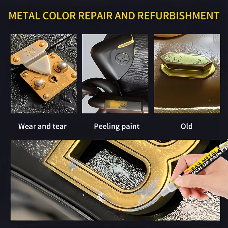 20ML Metal Touch Up Paint Pen for Bag Hardware Repair & Refurbishment - Gold & Black