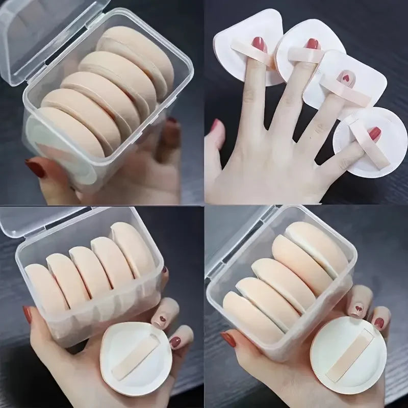 5pcs Portable Makeup Powder Puff Set Drop Shape Blenders for Travel & Beauty