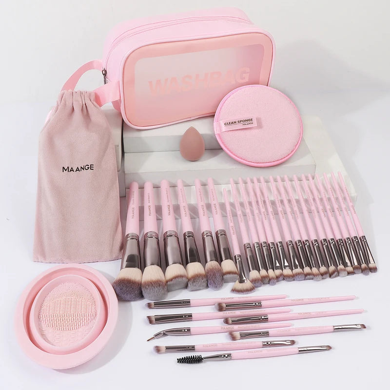 34-Piece Makeup Tools Kit with Brush, Sponge, Remover & Bag - Multiple Colors