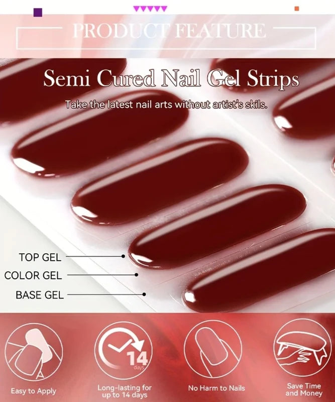 Semi Cured Gel Nail Stickers - Long-Lasting Nail Wraps for UV & LED Light