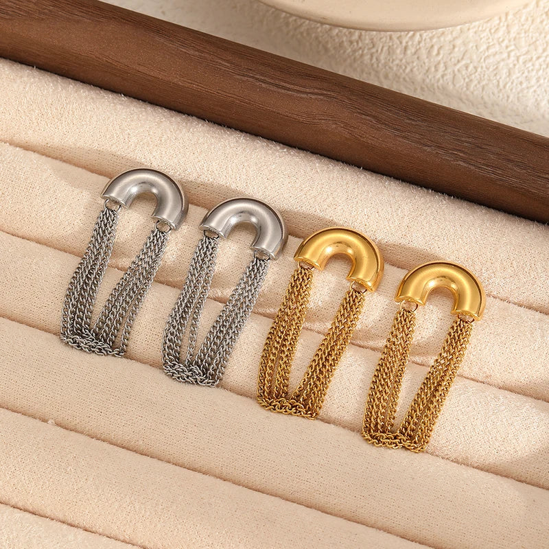 Waterproof Stainless Steel Tassel Chain Earrings for Women - Daily Jewelry