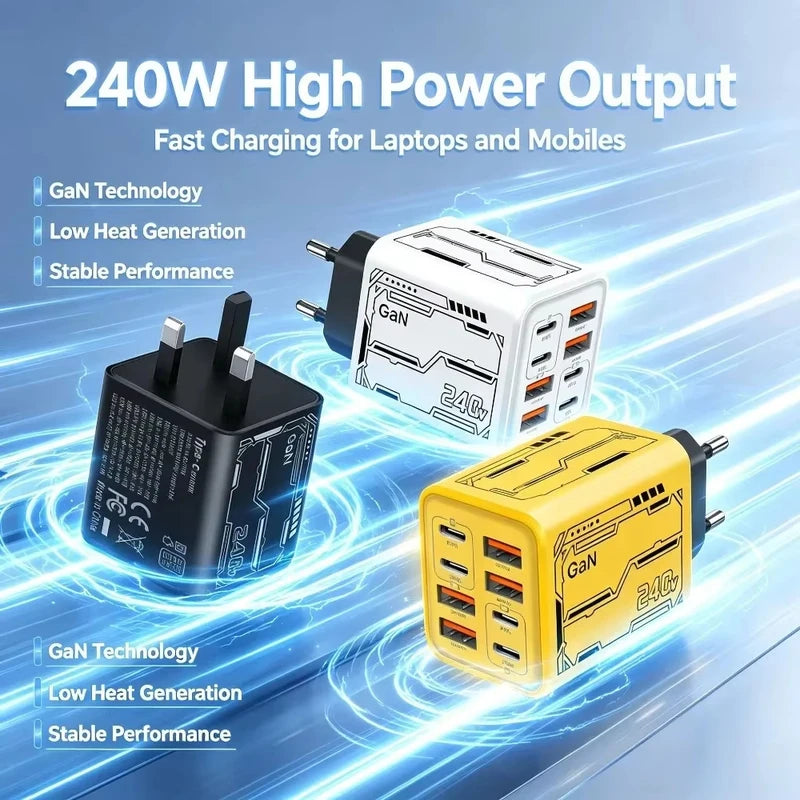 8-in-1 240W Multi-Port USB-C Power Charger Station with Fast PD Charging