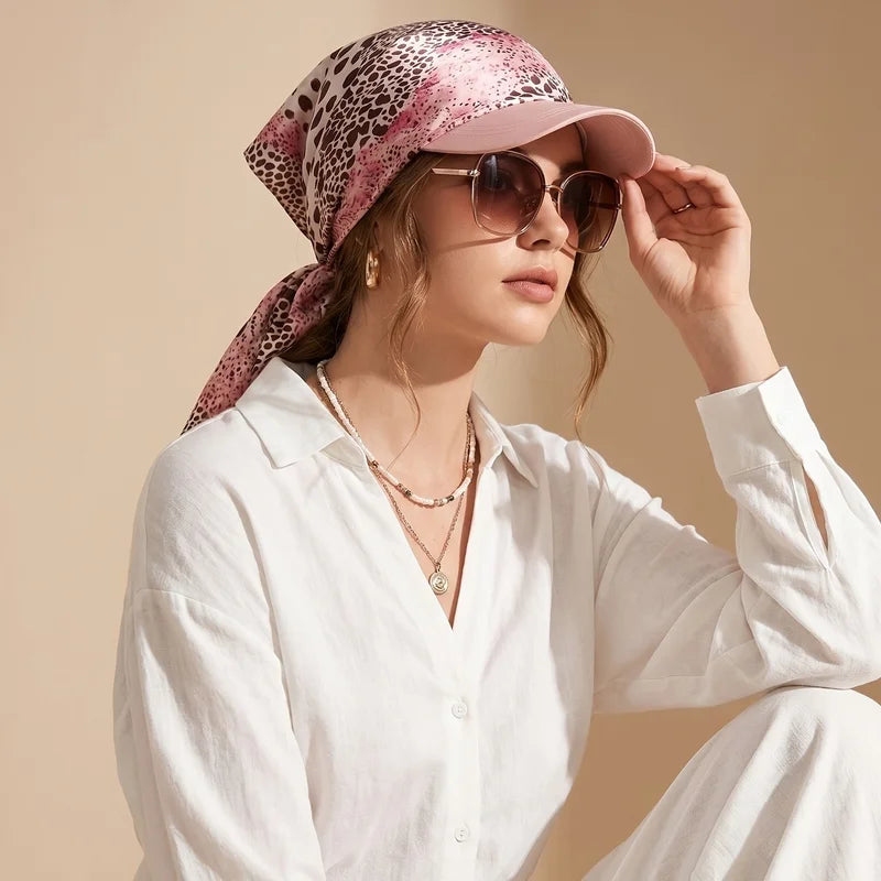 Women's Sun Hat Self-Tie Brimmed Scarf Cap for Beach Vacation Sun Protection