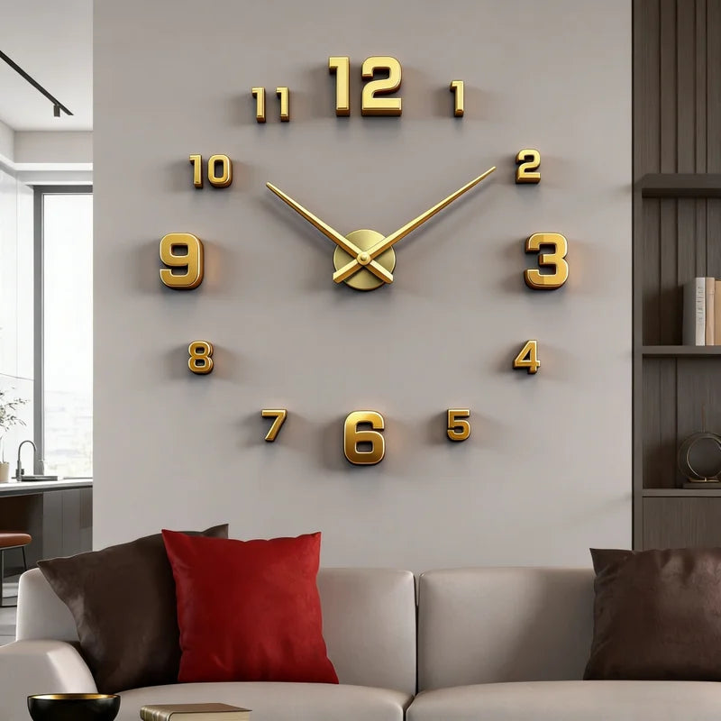 Large Modern Wall Clock - DIY Frameless Acrylic Mirror Decor for Living Room