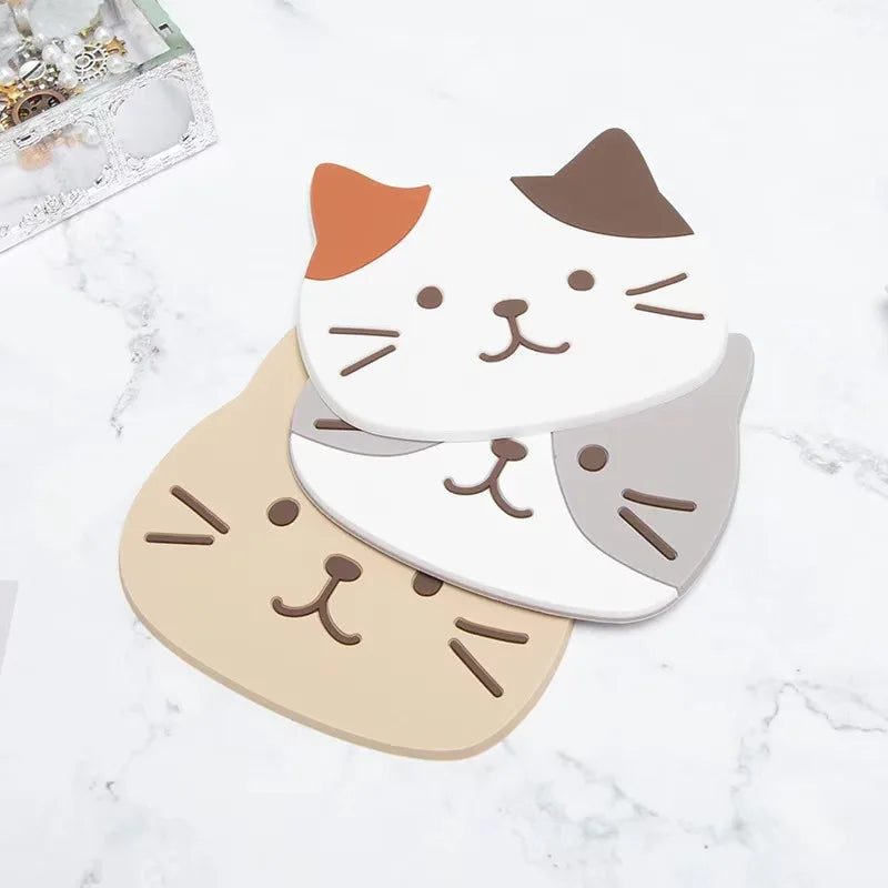 Cat Silicone Coaster Set - Waterproof & Heat Resistant Table Mats - 5 Pieces