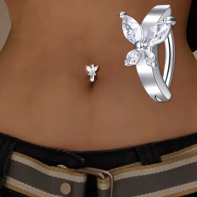 Heart Crystal Belly Button Ring for Women - Navel Barbell Body Jewelry