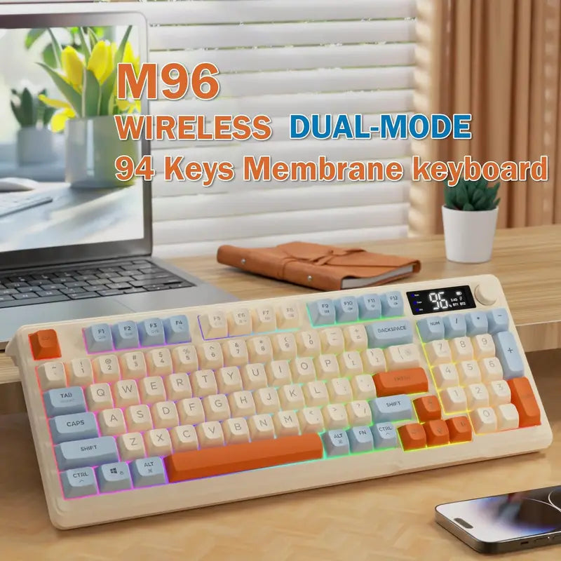 Wireless Gaming Keyboard with Display Screen & Knob - RGB Backlit, Rechargeable, Quiet Membrane Keys